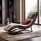 Modern American Chaise Lounge: Dark Beige And Bronze Wooden Lounger