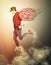 Modern angel boy with wings walking on the clouds. Youth power