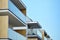 Modern apartment buildings on a sunny day with a blue sky. Facade of a modern apartment building