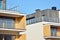 Modern apartment buildings on a sunny day with a blue sky. Facade of a modern apartment building