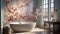 Modern apartment with clean, comfortable bathroom elegant bathtub, fresh flowers generated by AI