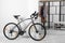 Modern apartment interior with bicycle wall