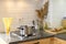 modern apartment kitchen with pasta glass. High quality photo