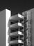 Modern apartments detail with balconies spiral fire escape