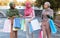 Modern Arabic Ladies On Shopping Carrying Shopper Bags Walking Outdoor