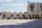 Modern arcades of Hassan II mosque in Casablanca city in Morocco