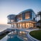 modern architectural design of a luxury villa on the seafront with flowing shapes