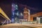 Modern architecture at Wilhelmina Square, Rotterdam at dusk.