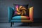 modern armchair with sleek lines and colorful throw pillow for extra comfort