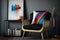 modern armchair with sleek lines and colorful throw pillow for extra comfort