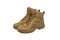 Modern army combat boots. New desert beige shoes. Isolate on a white back