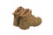 Modern army combat boots. New desert beige shoes. Isolate on a white back