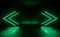 Modern Arrow Green Illumination Neon Laser Futuristic Glowing Underground Concrete Grunge Floor Dark Room 3d Rendering