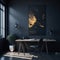 Modern Art Artistical Workspace, Office Building Interior, Dark Colors, Calm Mood, Working On Progect, Deck with Decoration,