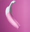Modern art. From banana dripping pink paint