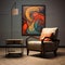 Modern Art Deco Futurism: A Moody Painting Next To A Traditional Armchair