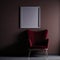 Modern Art Living Room Accent Red Velvet Armchair, Big Frame On Wall, Natural Realistic Sunlight, Studio Gallery Generative AI