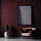 Modern Art Living Room Accent Red Velvet Armchair, Big Frame On Wall, Natural Realistic Sunlight, Studio Gallery Generative AI