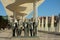 Modern art statue of a band in the paseo del muelle uno promenade in MAlaga