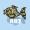 Modern art therapy poster with multicolor totem fish