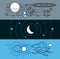 Modern astronomy science and aircraft transportation flat icon