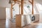 Modern attic white bright kitchen in the loft apartment