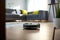 Modern autonomous vacuum cleaner cleans the floor