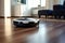 Modern autonomous vacuum cleaner cleans the floor
