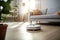 Modern autonomous vacuum cleaner cleans the floor