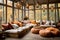 Modern Autumn interior design living room for fall holidays with pumpkins and autumn leaves