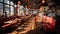 Modern bar, illuminated nightclub, comfortable seating, elegant decor, city nightlife generated by AI