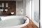 Modern bathroom with double basin and jacuzzi