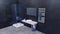 Modern bathroom interior with dark gray tiled wall