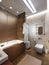 Modern Bathroom Interior Design with Brown and Beige Marble Tile