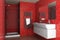 Modern bathroom with red mosaic tiles