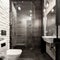 Modern bathroom with shower and industrial lighting