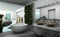 Modern bathroom with vertical garden and oriental vibe