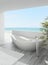 Modern bathtub with seascape view