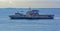 Modern battleship in Singapore Strait.