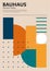 Modern Bauhaus poster design with lettering and pattern. Seamless Abstract vector Geometric in Neoplasticism and Mondrian style.