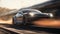 Modern beautiful fast race car sports car is driving fast. AI generated