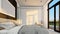 modern bedroom with large stylish bed modern design 3d illustration