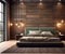 Modern bedroom nterior in brown color. Generative AI
