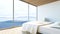 Modern bedroom ocean view / 3d render image