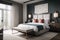 modern bedroom suite with sleek and clean lines, bold colors, and pops of texture