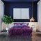 Modern bedroom in violet tone,3d render