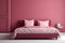 Modern bedrroom with monochrome pastel pink empty wall. Contemporary interior design with trendy wall color. Generative AI