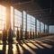 Modern Beer Or Wiskey Brewery Factory, Large Metal Hangar Interior, Windows With Sun Rays, Dust, Generative AI