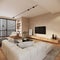 Modern beige living room interior, Stylish apartment design 3d rendering