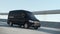 Modern Black Delivery Van Driving Postal Auto Cargo Product Service on Highway